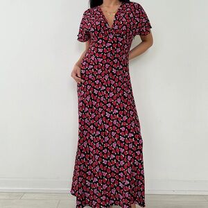 Zara Floral Maxi Dress, Red & Pink, Size XS